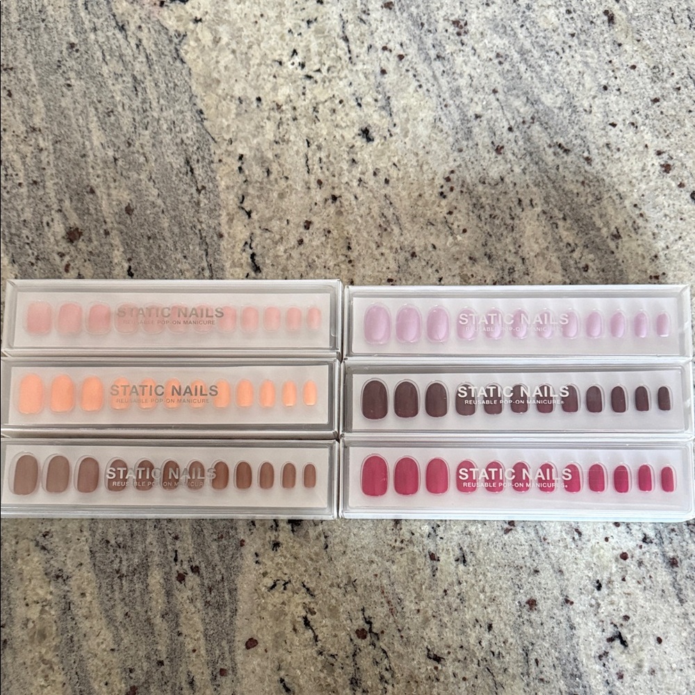 Static Nails Press-On Collection - Pink, Brown, Cream, Purple